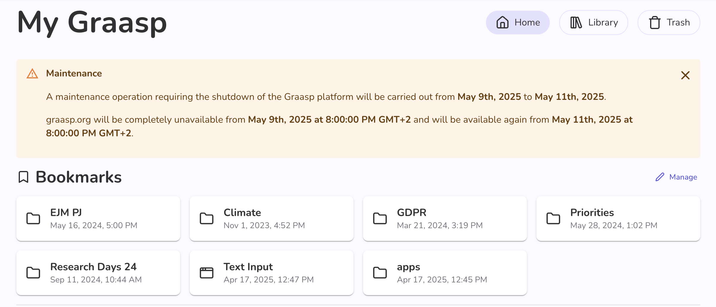 maintenance and bookmark management