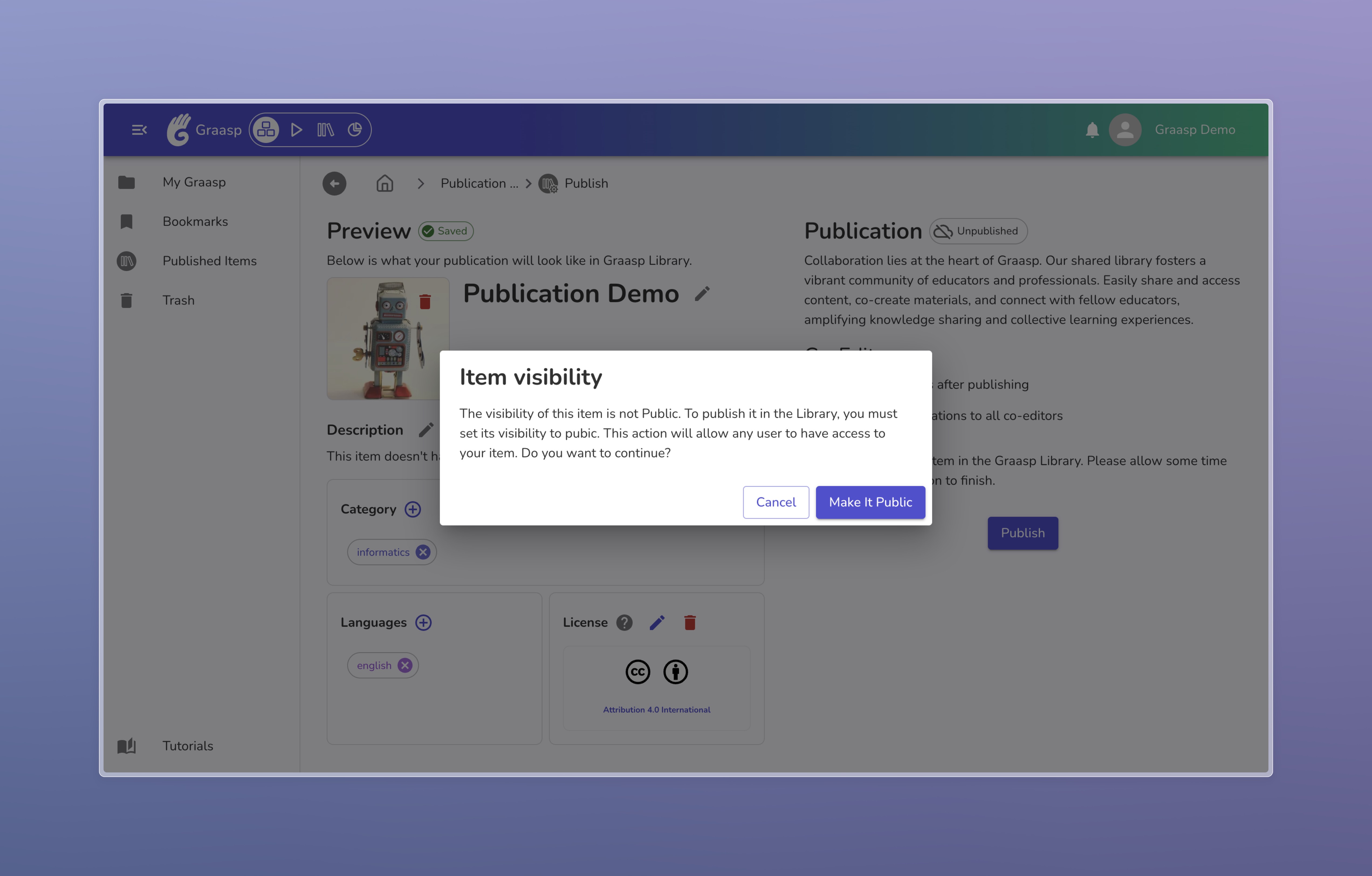 Change the item's visibility